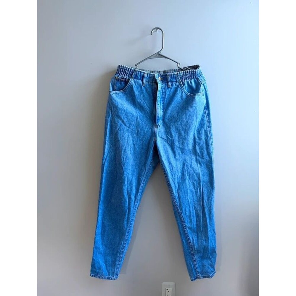 Vintage Lee High-Waisted Elastic Waist Mom Jeans - Size 14, USA, Y2K, streetwear